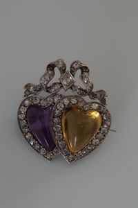 Herzbrosche 14kt. Citrin Amethyst Diam.